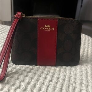 Coach Signature Red and Brown Wristlet